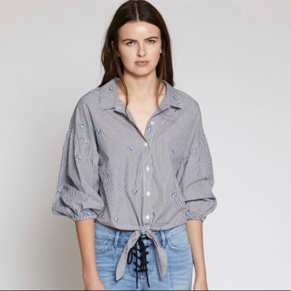 Sanctuary | Stripe and Floral Clover Tie Front Top